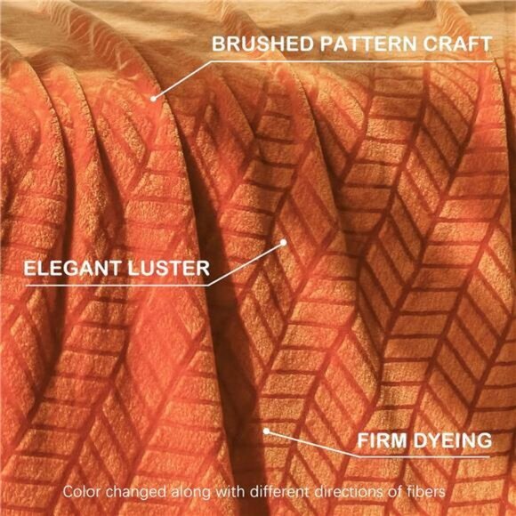 Soft Brushed Flannel Throw Blanket - Burnt Orange Chevron Fleece, 50x60 Inches - Picture 3 of 6